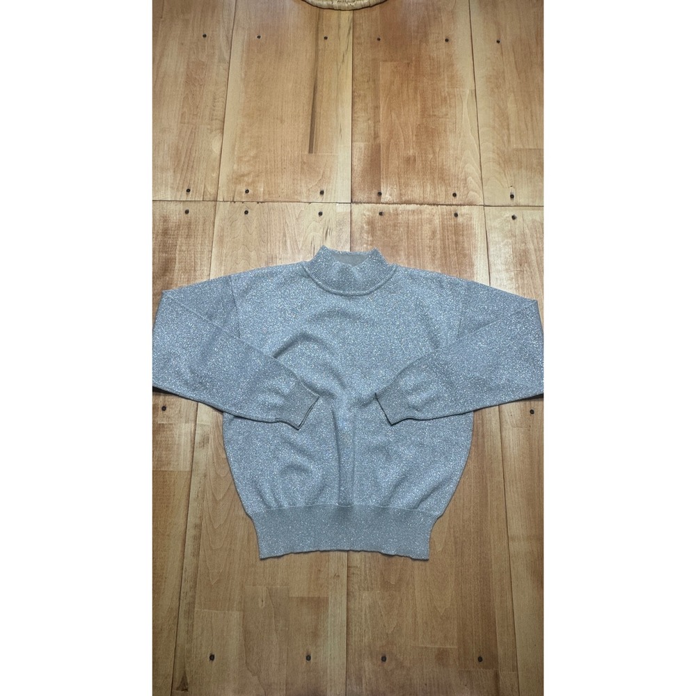 BellePointe Silver‎ Metallic Shimmer Mock Neck Sweater Womens Small Vintage 90s